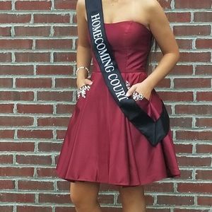 Maroon Strapless homecoming dress